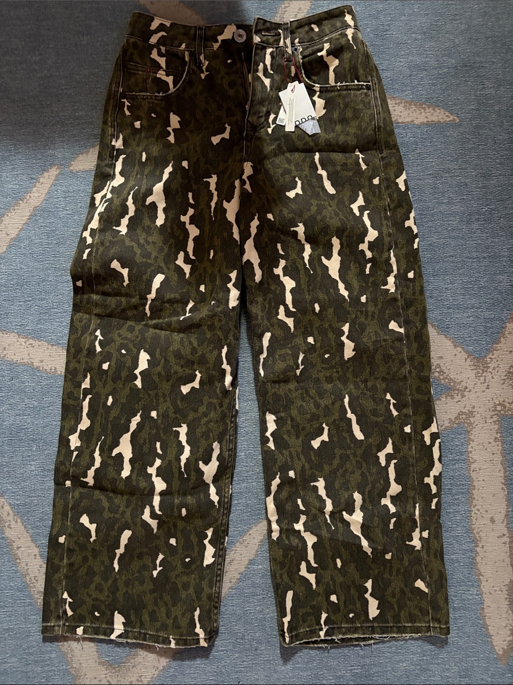 BDG Olive and Cream Camouflage Wide-Leg Pants